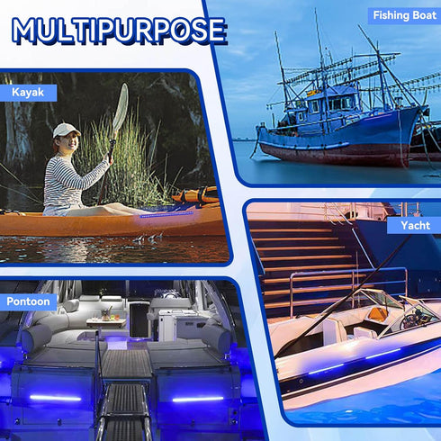 2Pack Boat Interior Lights, Waterproof Navigation Lights Marine LED Lights with Adhesive LED Strip Lights for Night