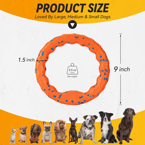 Dog Ring Toy - Tough Chew Toy for Aggressive Chewers, Indestructible Flying Discs for Medium Large Breeds, Orange