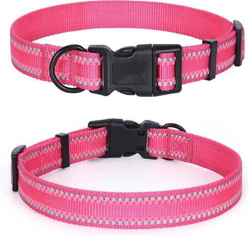 Mile High Life Nylon Night Light Glow Collar for Medium Dogs, Reflective Band Cat Collar, Safe Night Walk (Pink, XS)