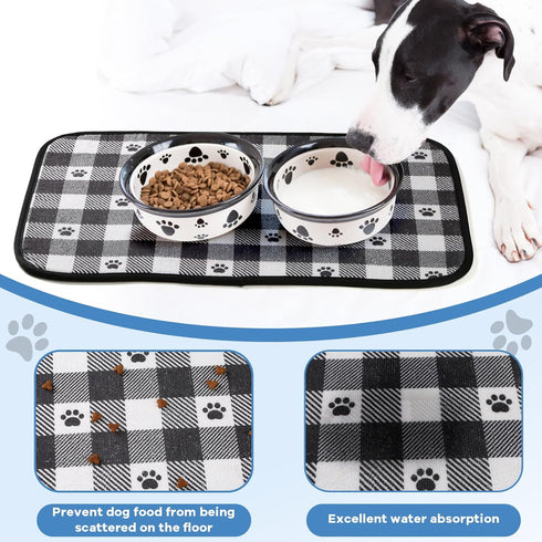Dog Food Mats, Super Absorbent Non-Slip Bowl Mats, Easy to Wash Machine Washable 14''x24'' (2 Pack)