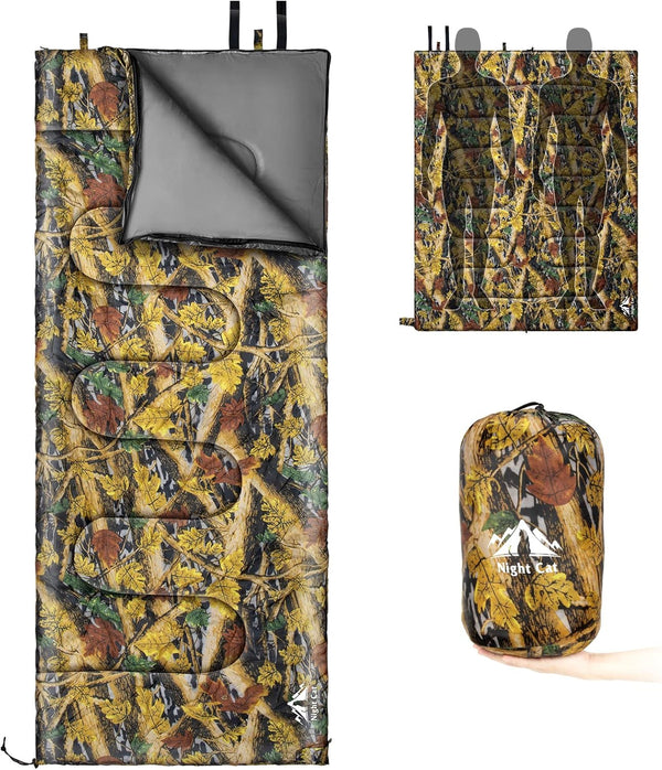 Night Cat Camping Sleeping Bag for Adults, 3 Seasons Portable Lightweight for Hiking, Indoor Outdoor, 5-15?