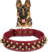 Spiked Leather Dog Collar with Bullet Rivets, Soft Adjustable Collar for Small Medium Large Dogs, Red, L.