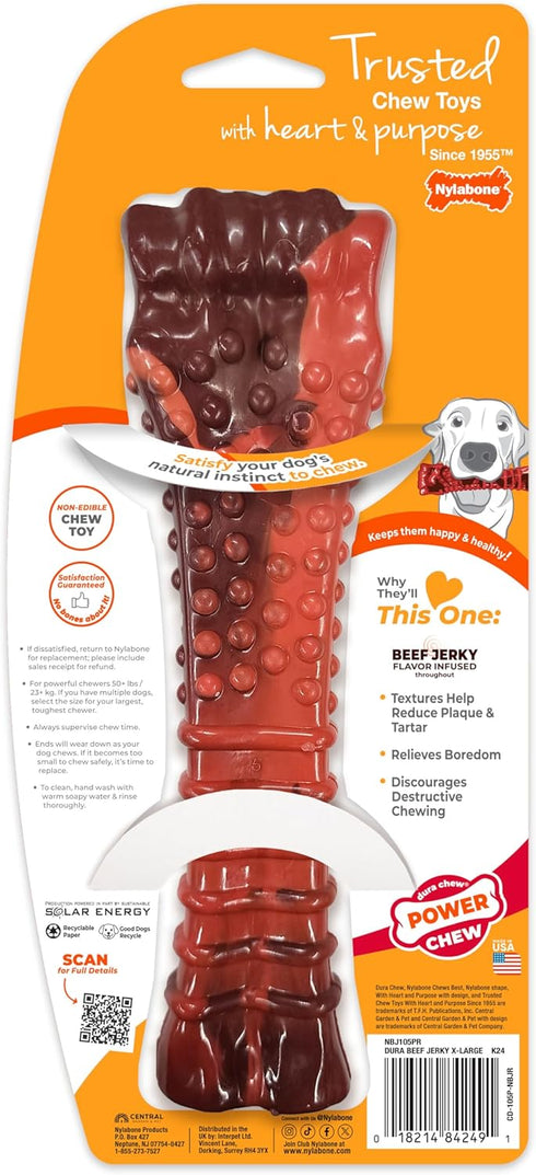 Nylabone Textured Bone Power Chew Toy for Dogs - Durable & Tough for Aggressive Chewers, Beef Jerky Flavor, X-Large