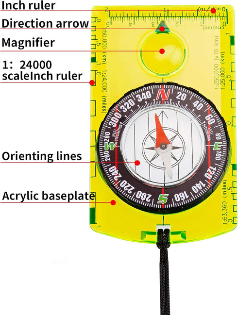 Gejoy 4 Backpacking Pieces Hiking Compass Orienteering Compass Map Navigation Gear Wilderness Survival Gifts for Kids