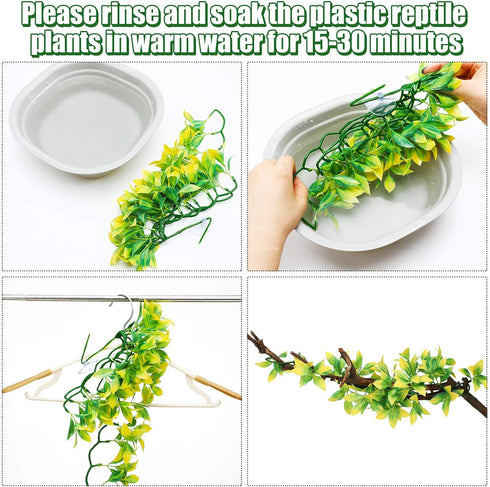 WILLBOND Artificial Reptile Plants, 6 Pcs Plastic Hanging Terrarium Leaves with Suction Cups