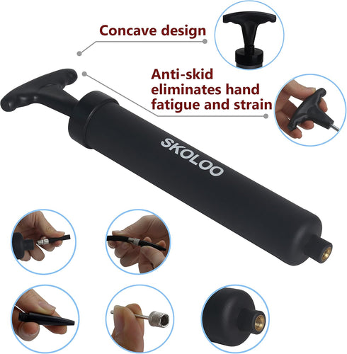 SKOLOO 10" Portable Hand Air Ball Pump Inflator Kit with Needle, Nozzle, Extension Hose for Sports Balls and Inflatables