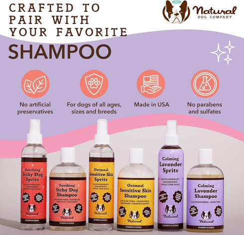Natural Dog Company Calming Lavender Shampoo for Dogs, Hypoallergenic Deodorizing Shampoo for Sensitive Skin, 12 oz