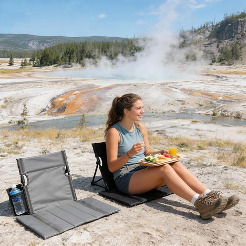 Extra large folding camping backrest with cup holder,Lightweight portable outdoor large chair for beach, park, lawn