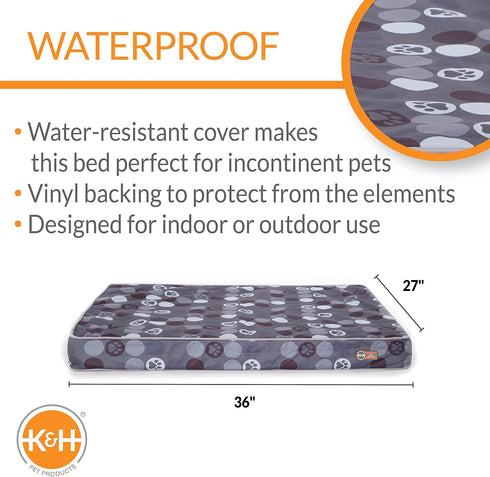 K&H Pet Products Indoor/Outdoor Superior Orthopedic Dog Bed, Gray/Paw, Small 27 X 36 X 4 Inches