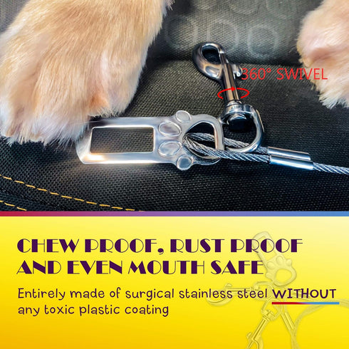 No Chew/Chew Proof Dog Car Seatbelt Safety Restraint, Dog Tie Out with Double Clip & Latch Attachment - 16 Inches