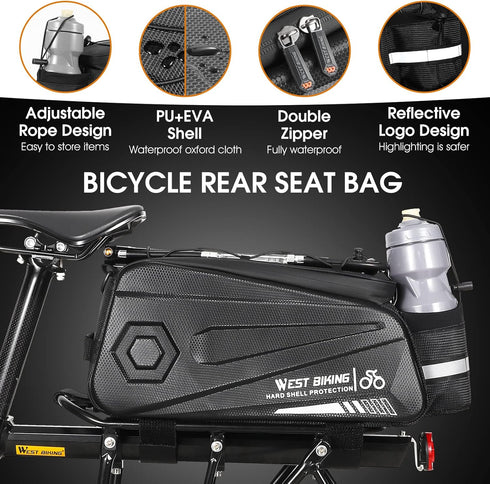 West Biking Bike Rear Seat Bag, Double Water Resistant Zipper Bicycle Trunk Pannier, 8.6L Capacity