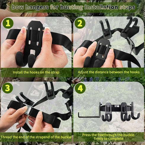Treestand Strap Gear Hangers, 3 Metal Gear Hooks and 1 Bow Hanger for Tree Stand Hunting Gears