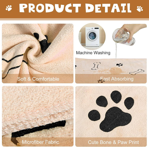 Chumia 4 Pcs Dog Towels for Drying Dogs, Microfiber Absorbent Towel for Medium Dogs & Cats, Light Brown