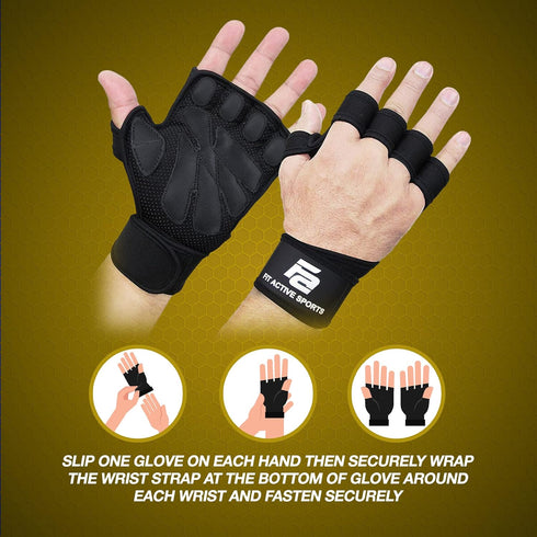 Fit Active Sports New Ventilated Weight Lifting Workout Gloves with Built-in Wrist Wraps for Men and Women - Great