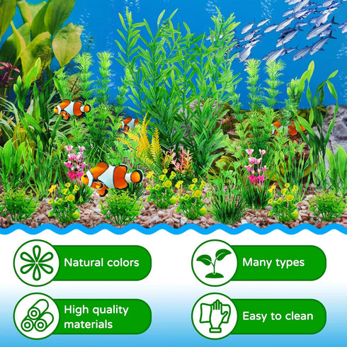 Fish Tank Plants, 20pcs Artificial Green Plants Aquarium Decorations, Fish Tank Accessories for Household and Office