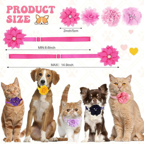 Reginary 100 Pcs Bulk Dog Collar Flowers, Adjustable Nylon Multi Color Floral Collars for Small Pets