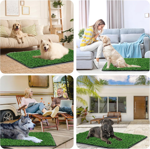 Dog Grass Mat with Pee Pad 38×23", Large Indoor Dog Litter Box, Waterproof Patio Potty Tray for Reusable Washable