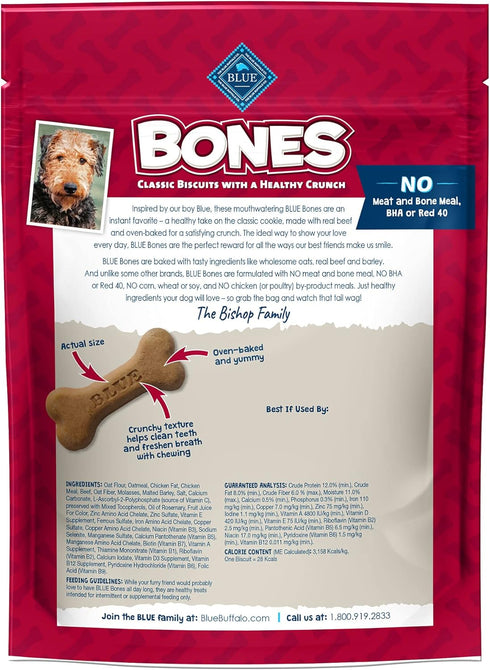 16oz. 4 Count Blue Buffalo Bones Natural Crunchy Dog Treats Medium Dog Biscuits Beef, Bag