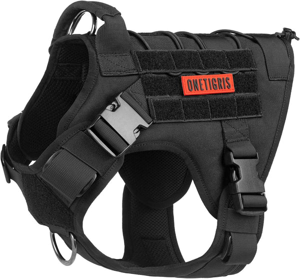 OneTigris Tactical Dog Harness Vest, No-Pull Service Vest with Hook & Loop Panels, Adjustable for Training (Black, XS)