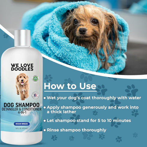 16 oz We Love Doodles Dog Shampoo, Conditioner, & Detangler - Shampoo for Dogs, Goldendoodles, Poodles & Doodles