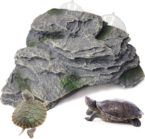 PINVNBY Turtle Basking Platform, Large Reptile Climbing Shale Resin Ledge with Suction Cups
