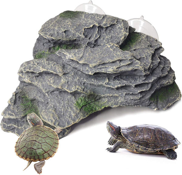 PINVNBY Turtle Basking Platform, Large Reptile Climbing Shale Resin Ledge with Suction Cups
