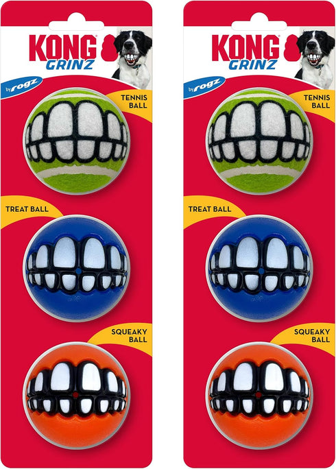 KONG Grinz by Rogz Variety Packs - Durable Bouncy Balls with Grinz
