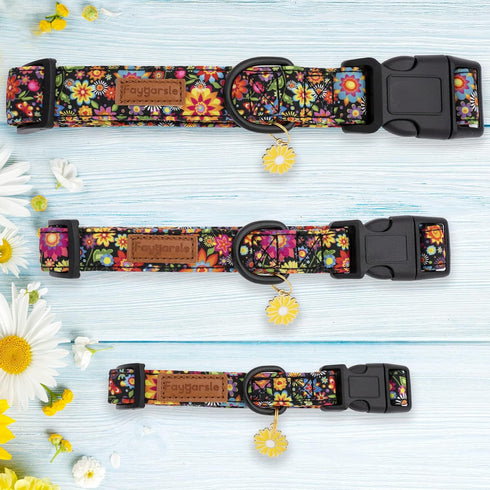 Faygarsle Floral Dog Collar, Soft Fancy Pet Collar with Flower Design for Small Medium Large Dogs, Ideal Black