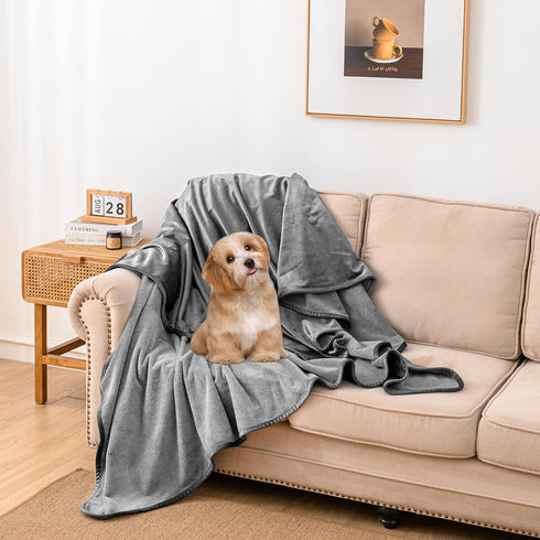 100% Waterproof Dog Blanket, 52x82 inches Soft Leak Proof Pet Couch Throw, Washable Light Grey + Dark Grey