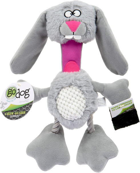goDog Multi Tugs Rabbit Dog Toy, Plush & Rope with Chew Guard Technology - Small, Gray