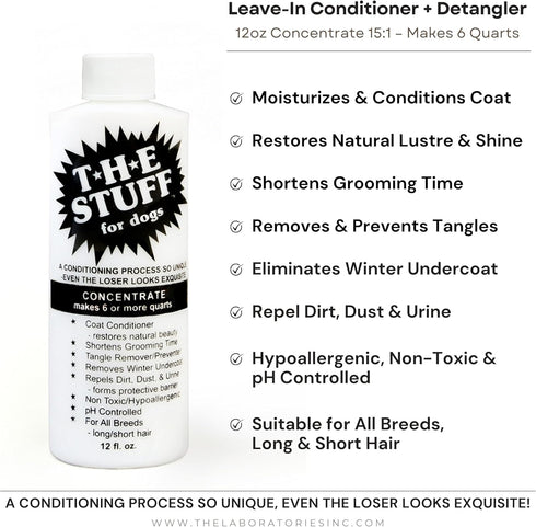 The Stuff Leave-in Dog Conditioner and Detangler Spray, 12oz Concentrate 15:1 for Matted Dog Hair