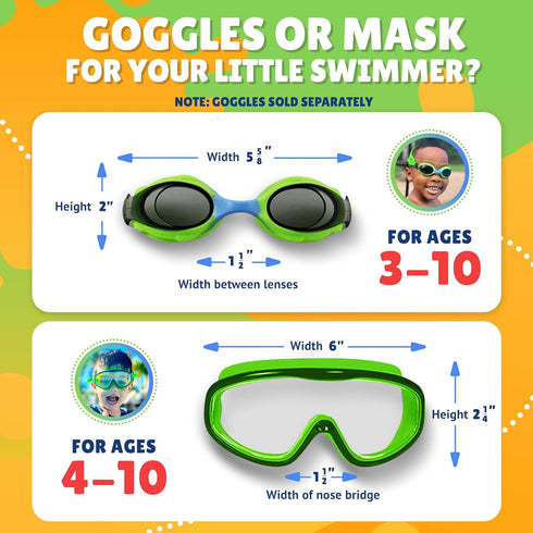 Frogglez Youth Swim Goggle Mask, Wide View Anti-Fog for Kids under 10 (Ages 4-10)