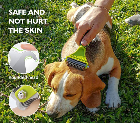 Pecute Pet Dematting Tool 2 Pack - Double Sided Rake & Comb for Medium or Long-haired Dogs & Cats