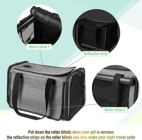 YUDODO 25 lbs Lightproof Pet Carrier - Airline Approved Soft Sided Dog Cat Travel Carrier with Reflective Mesh,