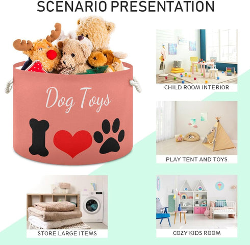 Dog Toy Box Chest with Cotton Rope Salmon Toy Storage Organizer Boxes Bins Baskets for Small dogs, Pet Toy Box, Dog Toy