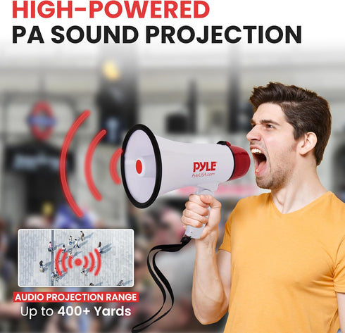 Pyle Megaphone Speaker PA Bullhorn - 20 Watts, Adjustable Volume Control, Built-in Siren, 800 Yard Range