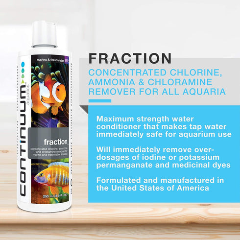 Continuum Aquatics Fraction - Concentrated Water Conditioner Instantly Removes Chlorine, Ammonia, and Chloramine in Marine Saltwater and Freshwater Aquariums