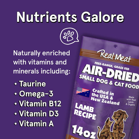 Real Meat Air Dried Cat Food & Dog Food with Real Lamb, 14oz, Grain-Free, High Protein