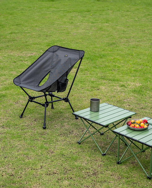 iClimb Ultralight Compact Camping Folding Beach Chair with Anti-Sinking Large Feet and Back Support Webbing (Black