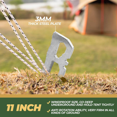Heavy Duty Camping Tent Stakes, Metal Tarp Spikes and Inflatable Tent Pole Pins (6 Pack)