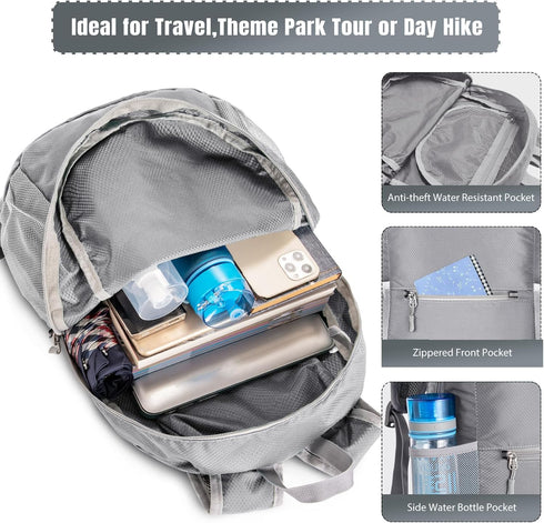 ZOMAKE Ultra Lightweight Hiking Backpack 20L - Packable Small Water Resistant Daypack for Women Men (Silver Gray)