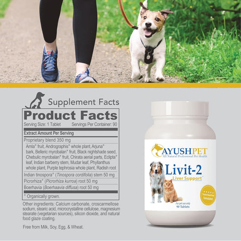 Ayush Herbs Livit-2 Pet Health Supplement, Liver and Gastrointestinal Support, 90 Tablets