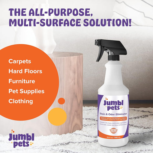 32oz Pet Stain & Odor Eliminator - Made in USA, Unscented Enzyme Odor Eliminator & Spot Remover Spray for Urine, Feces,