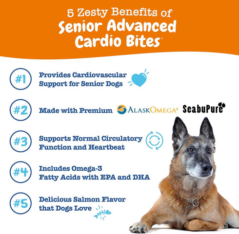 Zesty Paws Cardiovascular Support for Dogs, Taurine, CoQ10, L Carnitine & Sea Buckthorn, Senior Dog Heart Health