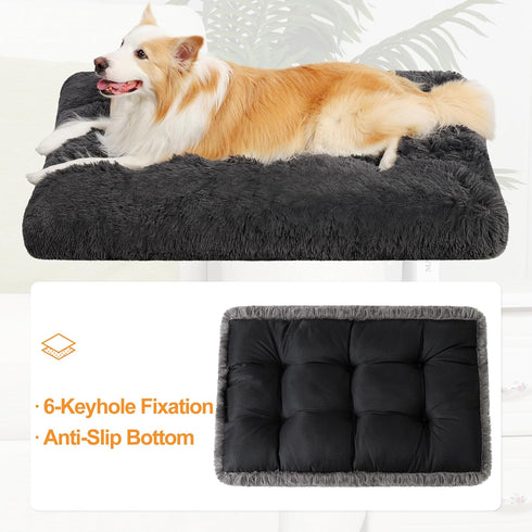 KSIIA Jumbo Dog Crate Bed - Washable Deluxe Plush Fluffy Comfy Thick Kennel Pad, Anti-Slip, 48 x 29 Inch, Dark Gray