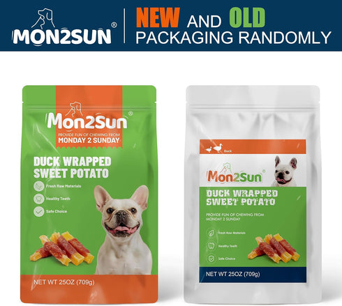 MON2SUN 25 oz Dog Treats, Duck Wrapped Sweet Potato, High Protein, Low Fat, No Rawhide, Soft and Chewy Training Snacks