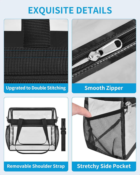 Paxiland Clear Tote Bag for Stadium Events, 12x6x12, Transparent Bag with Reinforced Strap for Sports Concert
