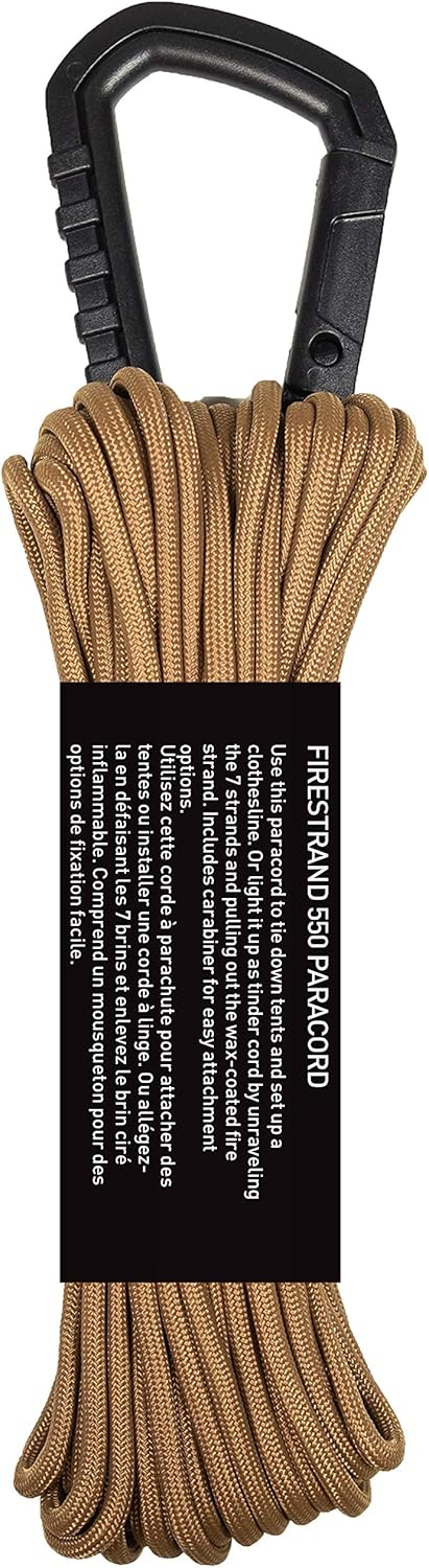 GEAR AID Fire Strand 550 Paracord - 7 Strand Tinder Cord for Camping and Survival, Coyote, 50 ft