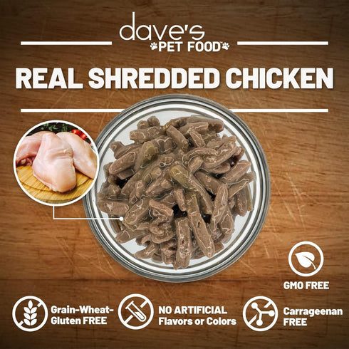 Dave's Pet Food Grain Free Wet Cat Food (Shredded Chicken in Gravy), 13.2 oz Cans (Case of 12) Made in Canada