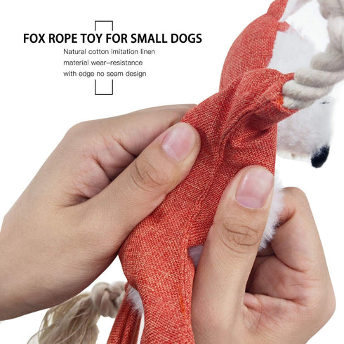 Fox Dog Toy with Squeaker - Stuffless Plush Dog Toy, Durable Chew Toy for Puppies with Embroidery Design